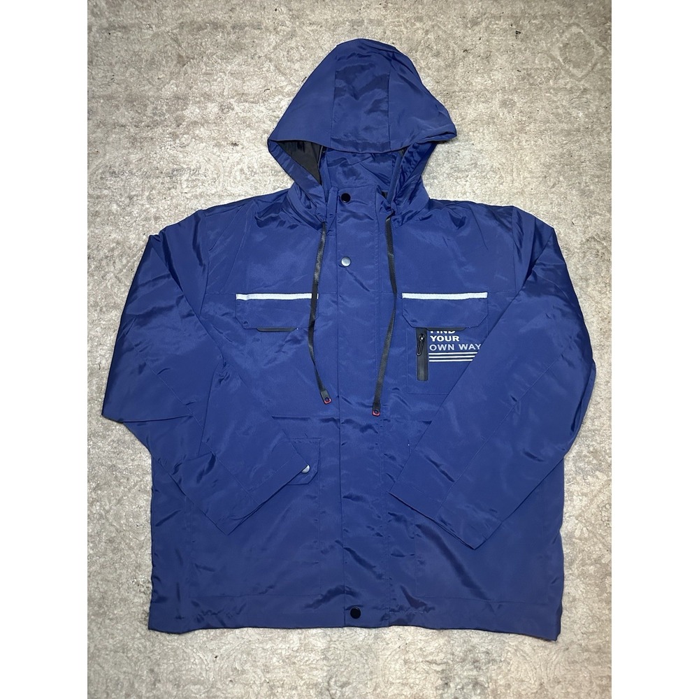Leduntino Find Your Own Way Windbreaker Hooded Waterproof Jacket Navy Blue